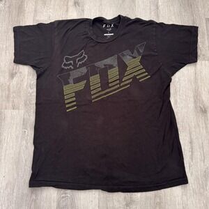 Fox Racing Shirt Mens Large Black Diagonal FOX Logo Graphic Motocross Tee